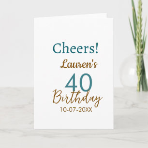 Cheers 40th birthday name date brown turquoise sim card
