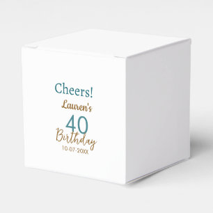 Cheers 40th birthday name date brown turquoise sim favour box