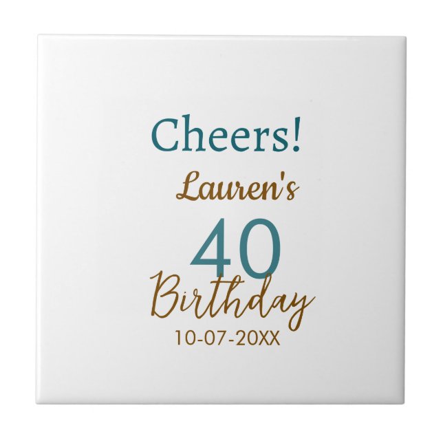 Cheers 40th birthday name date brown turquoise sim tile (Front)
