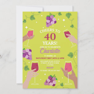 Cheers 40th Birthday Wine Tasting Party Any Age Invitation