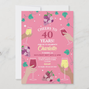 Cheers 40th Birthday Wine Tasting Party Pink Invitation