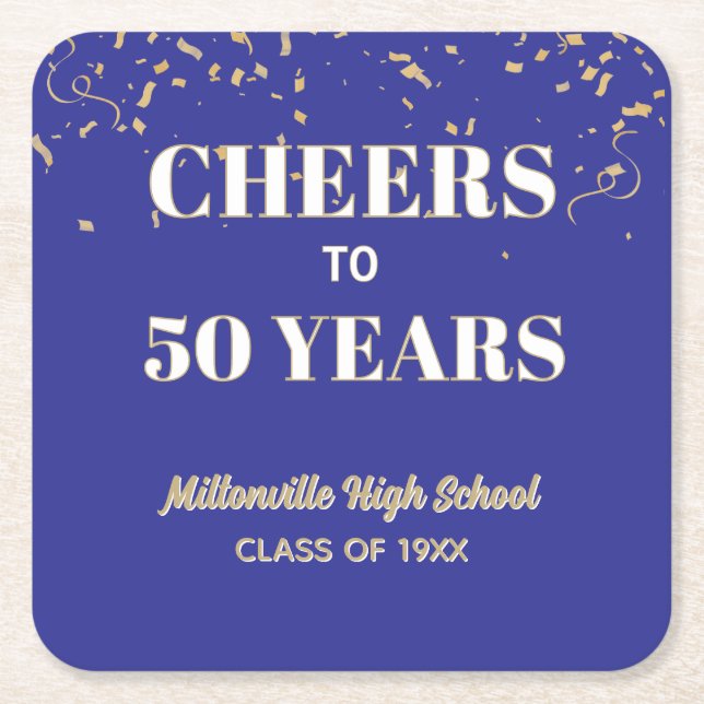 Cheers! 50 Year Class Reunion  Square Paper Coaster (Front)