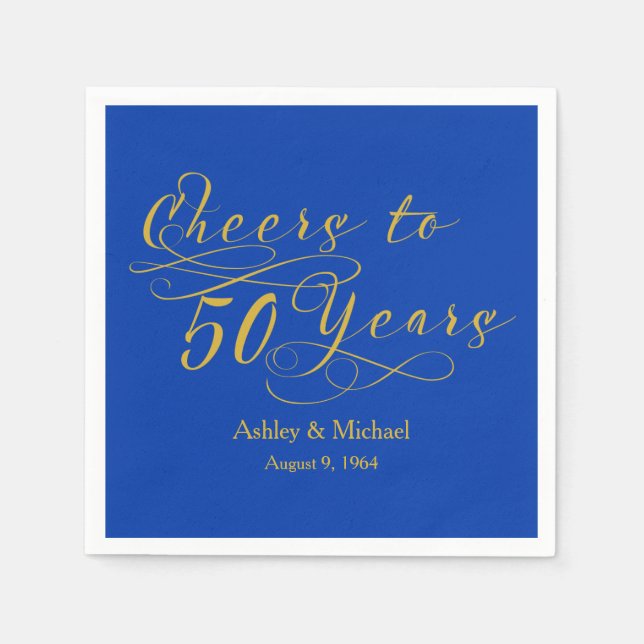 Cheers 50 Years Blue 50th Wedding Anniversary Napkin (Front)