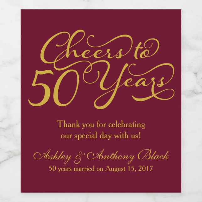 Cheers 50th Wedding Anniversary Personalised Wine Label (Single Label)