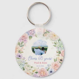 cheers 60 years purple pink pastel floral photo na key ring