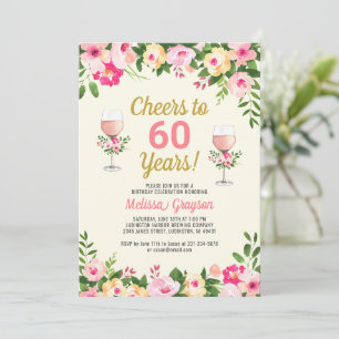 Cheers 60th Birthday Invitation Feminine Floral