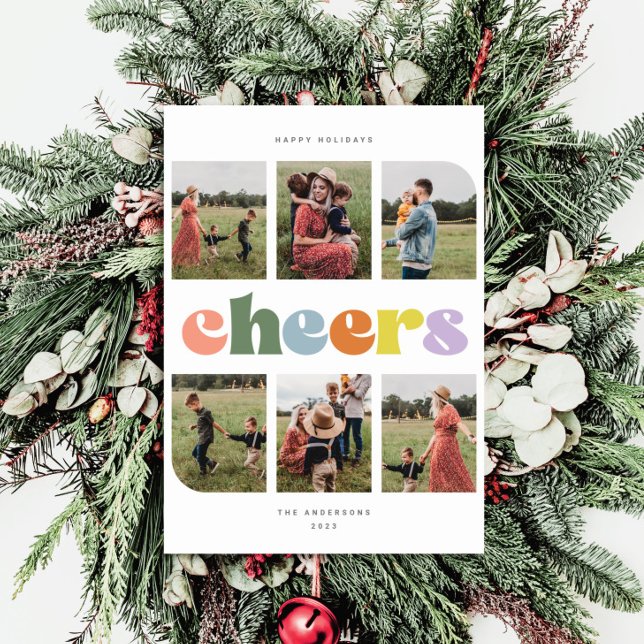 Cheers 6 photo collage Christmas Holiday Card (Creator Uploaded)