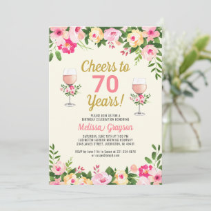 Cheers 70th Birthday Invitation Feminine Floral