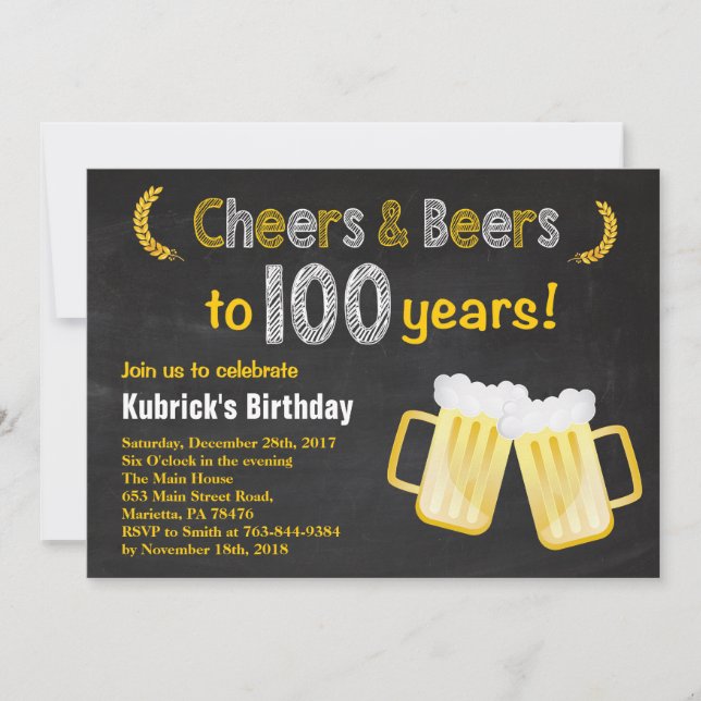 Cheers and Beers 100th Birthday Invitation (Front)