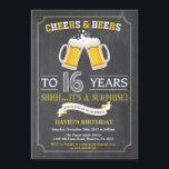 Cheers and Beers 16th Birthday Invitation Card<br><div class="desc">Cheers and Beers 16th Birthday Invitation Card with chalkboard background. For further customisation,  please click the "Customise it" button and use our design tool to modify this template.</div>