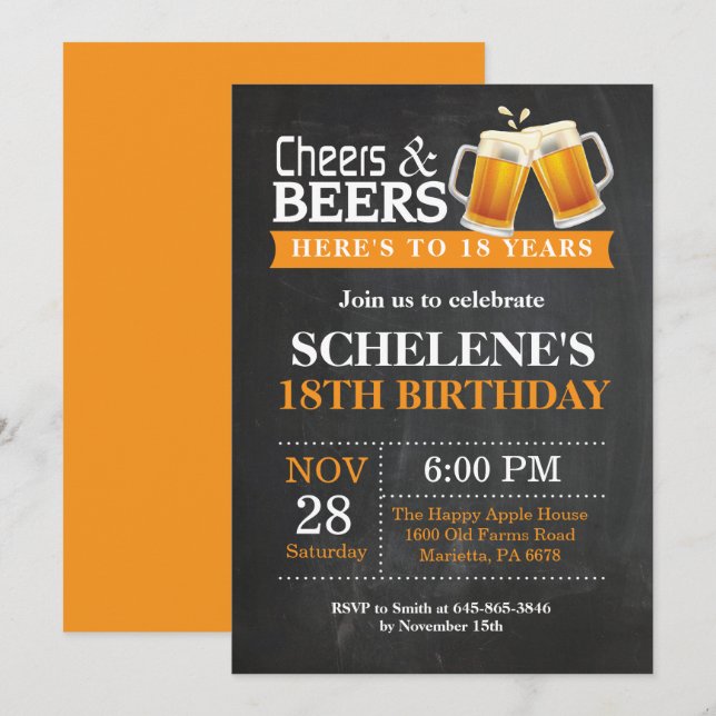 Cheers and Beers 18th Birthday Invitation Card (Front/Back)