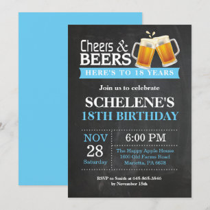 Cheers and Beers 18th Birthday Invitation Card