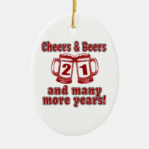 Cheers And Beers 21 Years Ceramic Tree Decoration