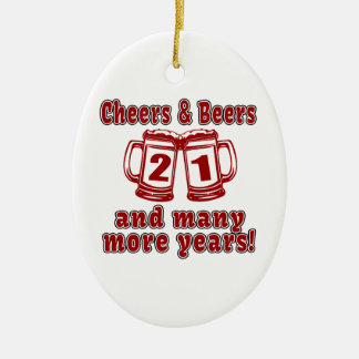 Cheers And Beers 21 Years Ceramic Tree Decoration