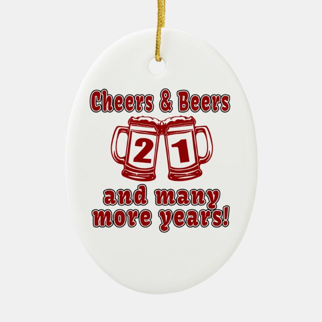 Cheers And Beers 21 Years Ceramic Tree Decoration (Front)
