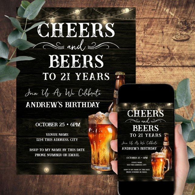 Cheers and Beers 21st Birthday Bar Lights Invitati Invitation (Creator Uploaded)