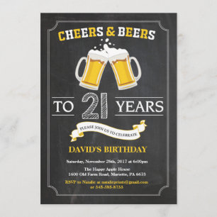 Cheers and Beers 21st Birthday Invitation Card