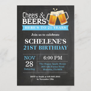 Cheers and Beers 21st Birthday Invitation Card