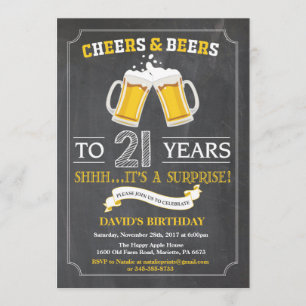 Cheers and Beers 21st Birthday Invitation Card