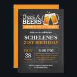 Cheers and Beers 21st Birthday Invitation Card<br><div class="desc">Cheers and Beers 21st Birthday Invitation Card. Adult Birthday. Orange. 16th 18th 20th 21st 30th 40th 50th 60th 70th 80th 90th 100th. Any Age. For further customisation,  please click the "Customise it" button and use our design tool to modify this template.</div>