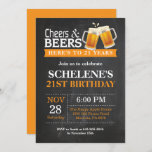 Cheers and Beers 21st Birthday Invitation Card<br><div class="desc">Cheers and Beers 21st Birthday Invitation Card. Adult Birthday. Orange. 16th 18th 20th 21st 30th 40th 50th 60th 70th 80th 90th 100th. Any Age. For further customisation,  please click the "Customise it" button and use our design tool to modify this template.</div>