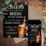 Cheers and Beers 30th Birthday Bar Lights Invitati Invitation<br><div class="desc">Cheers and Beers Birthday Invitations. Easy to personalise. All text is adjustable and easy to change for your own party needs. String lights rustic background elements. Fun Chalkboard swirls and flourishes. Watercolor beer mug. Invitations for him. Bar or backyard BBQ birthday design. Any age,  just change the text.</div>