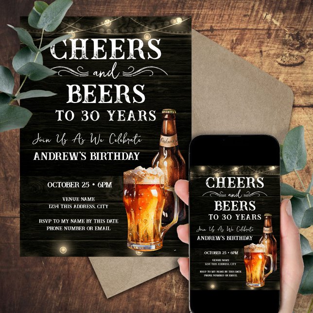 Cheers and Beers 30th Birthday Bar Lights Invitati Invitation (Creator Uploaded)