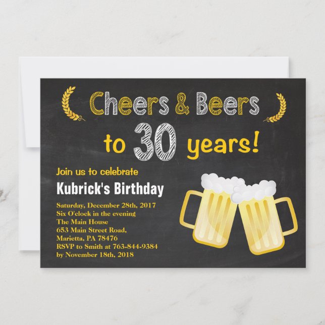 Cheers and Beers 30th Birthday Invitation (Front)