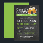 Cheers and Beers 30th Birthday Invitation Card<br><div class="desc">Cheers and Beers 30th Birthday Invitation Card. Adult Birthday. Green. 16th 18th 21st 30th 40th 50th 60th 70th 80th 90th 100th. Any Age. For further customisation,  please click the "Customise it" button and use our design tool to modify this template.</div>