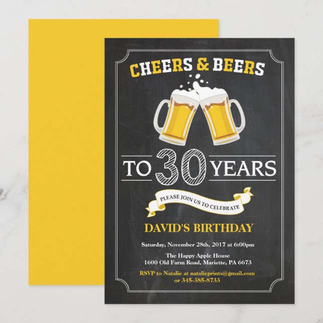 Cheers and Beers 30th Birthday Invitation Card (Front/Back)