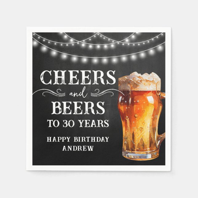 Cheers and Beers 30th Birthday lights Paper Napkin (Front)