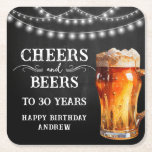 Cheers and Beers 30th Birthday Paper Coaster<br><div class="desc">Rustic Black Chalkboard watercolor beer bottle and pint glass. Rustic Outdoor or bar birthday decore for him. Any age. Easy to personalised template. All text can be adjusted using the design option. Fun,  simple,  casual birthday invites for him.</div>