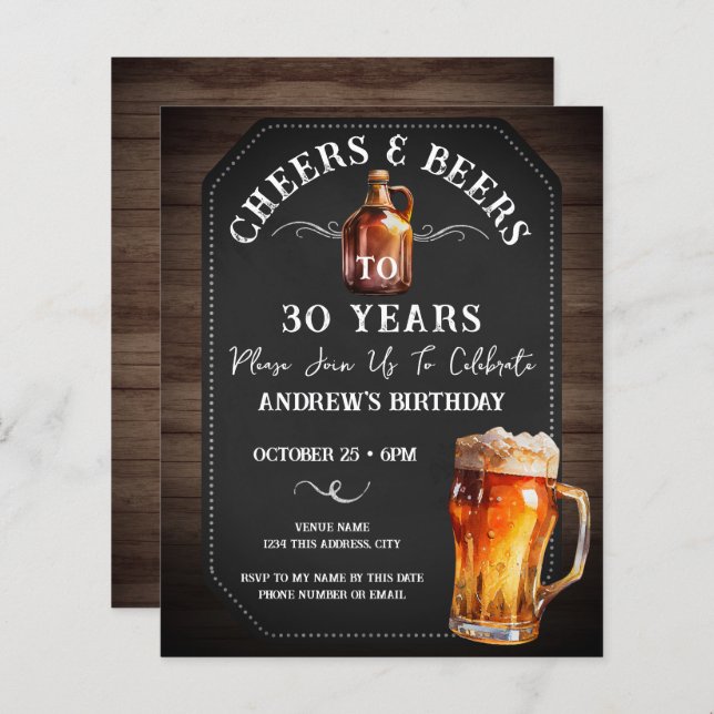 Cheers and Beers 30th Birthday Party Budget (Front/Back)