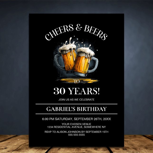 Cheers and Beers 30th Birthday Party Invitation (Creator Uploaded)