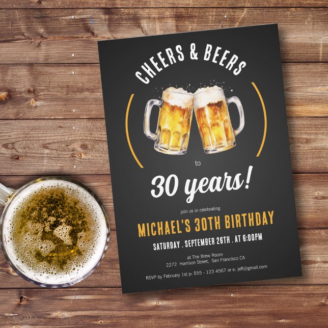 Cheers and Beers 30th Birthday Party Invitation (Cheers and Beers 30th Birthday Party Invitation)