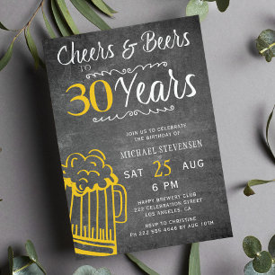 Cheers and beers 30th men chalkboard birthday invitation