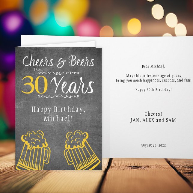 Cheers and beers 30th men milestone birthday funny card (Creator Uploaded)