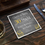 Cheers and beers 30th men milestone birthday party napkin<br><div class="desc">Rustic funny cheers and beers to 30 years men thirty birthday custom paper napkins with a fancy casual typography script, two yellow doodle beer mugs, and swirls on a vintage style dark grey chalkboard background. Suitable for any age or milestone male birthday party. Easy to personalise with your text, age,...</div>