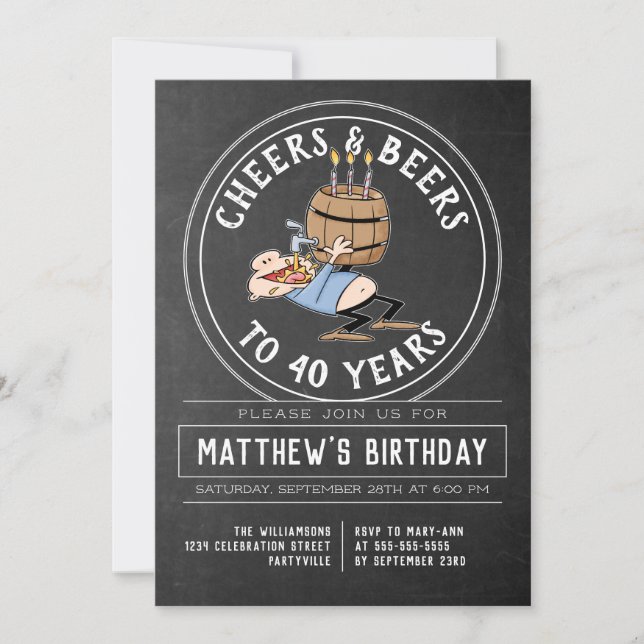 Cheers And Beers 40 Birthday Party Black And White Invitation (Front)