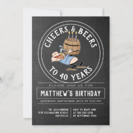 Cheers And Beers 40 Birthday Party Black And White Invitation