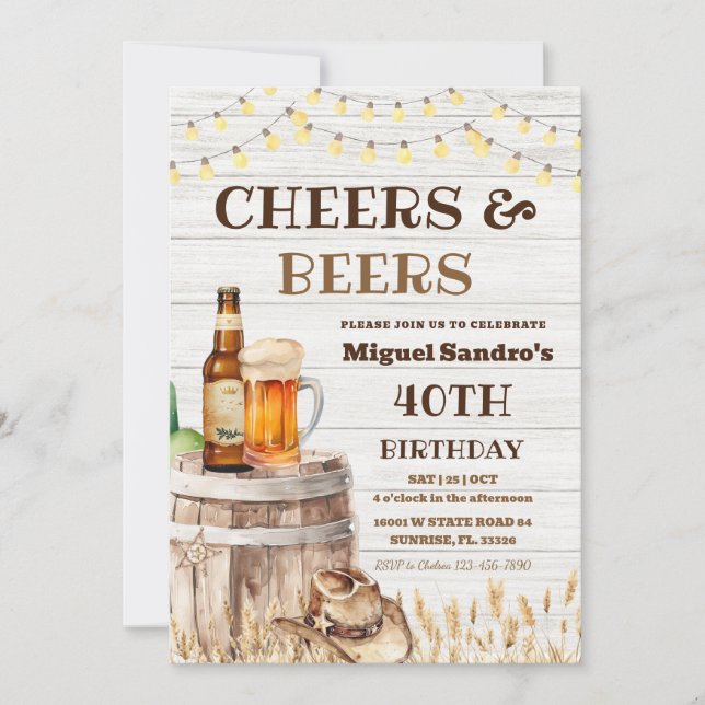 Cheers and Beers 40th Birthday Adult invitation  (Front)