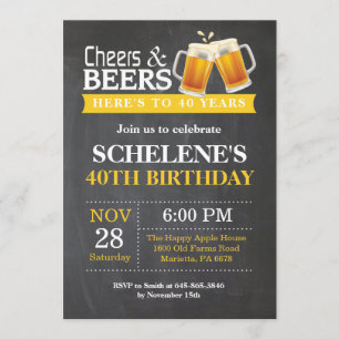 Cheers and Beers 40th Birthday Invitation Card