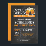 Cheers and Beers 40th Birthday Invitation Card<br><div class="desc">Cheers and Beers 40th Birthday Invitation Card. Adult Birthday. Orange. 16th 18th 21st 30th 40th 50th 60th 70th 80th 90th 100th. Any Age. For further customisation,  please click the "Customise it" button and use our design tool to modify this template.</div>