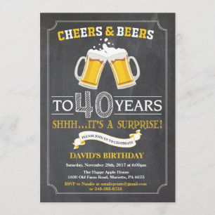Cheers and Beers 40th Birthday Invitation Card