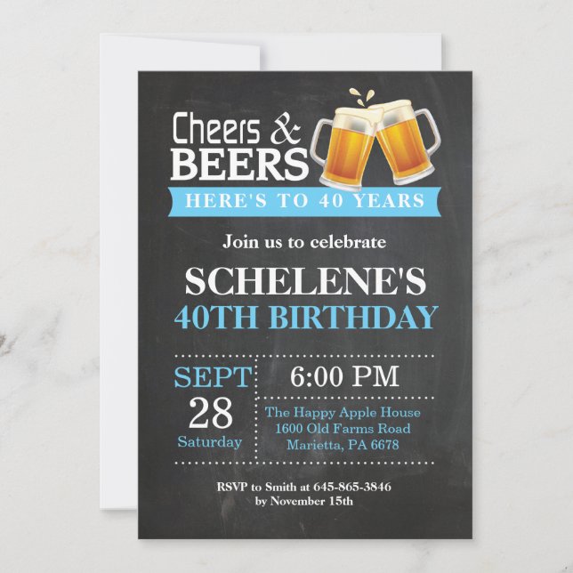 Cheers and Beers 40th Birthday Invitation Card (Front)