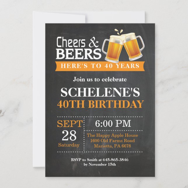 Cheers and Beers 40th Birthday Invitation Card (Front)