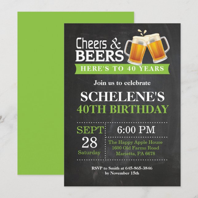 Cheers and Beers 40th Birthday Invitation Card (Front/Back)