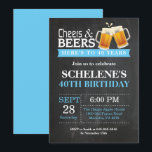Cheers and Beers 40th Birthday Invitation Card<br><div class="desc">Cheers and Beers 40th Birthday Invitation Card. Adult Birthday. Blue. 16th 18th 21st 30th 40th 50th 60th 70th 80th 90th 100th. Any Age. For further customisation,  please click the "Customise it" button and use our design tool to modify this template.</div>