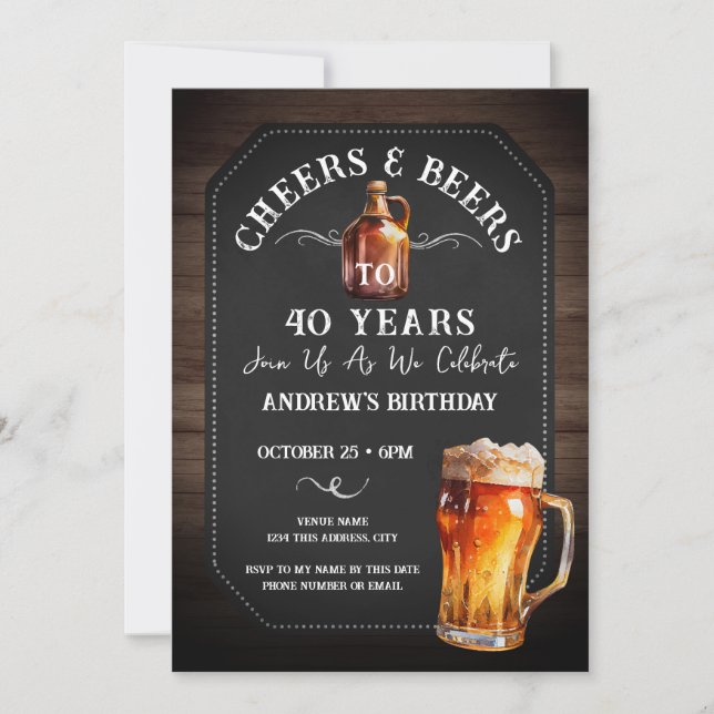 Cheers and Beers 40th Birthday Party Invitation (Front)