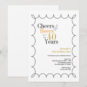 Cheers and Beers 40th Birthday Party Wavy Border Invitation